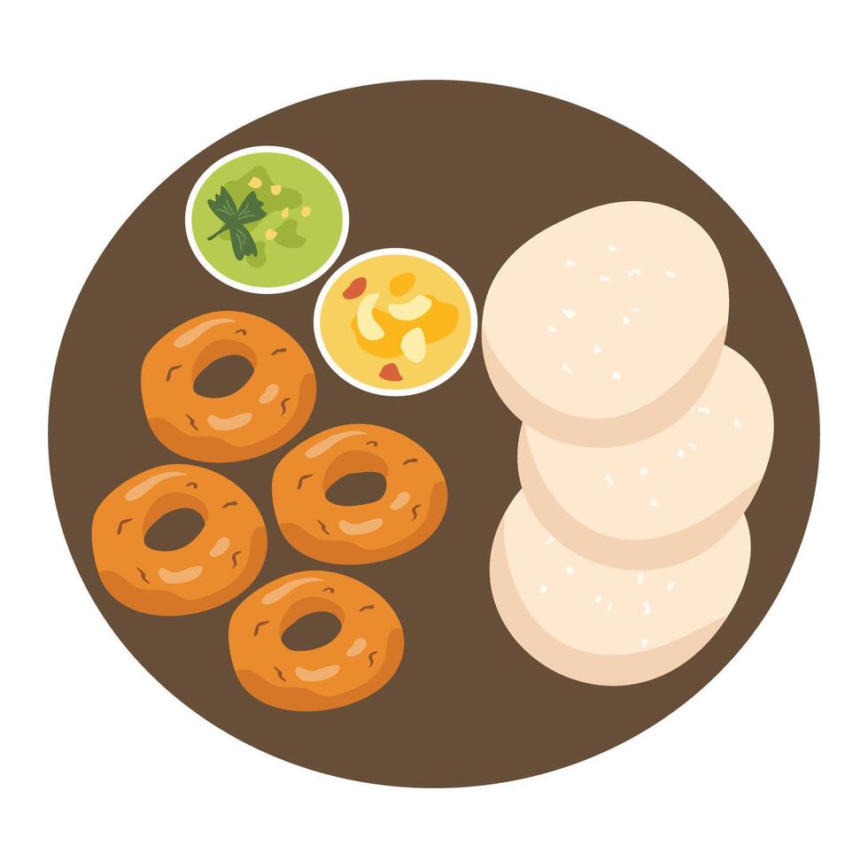 Idli Vada and Sambar Indian Cuisine vector
