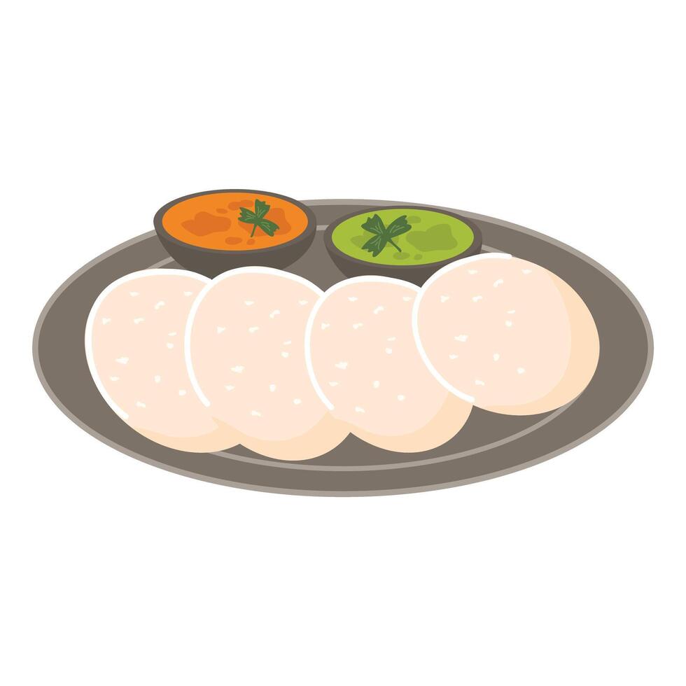 South Indian breakfast recipe Idly or Idli or rice cake illustration vector
