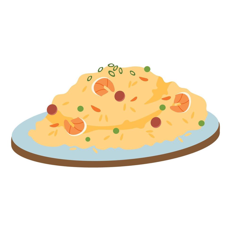 Yangzhou Fried Rice with Egg, Carrot, Sweet Corn, Edamame vector