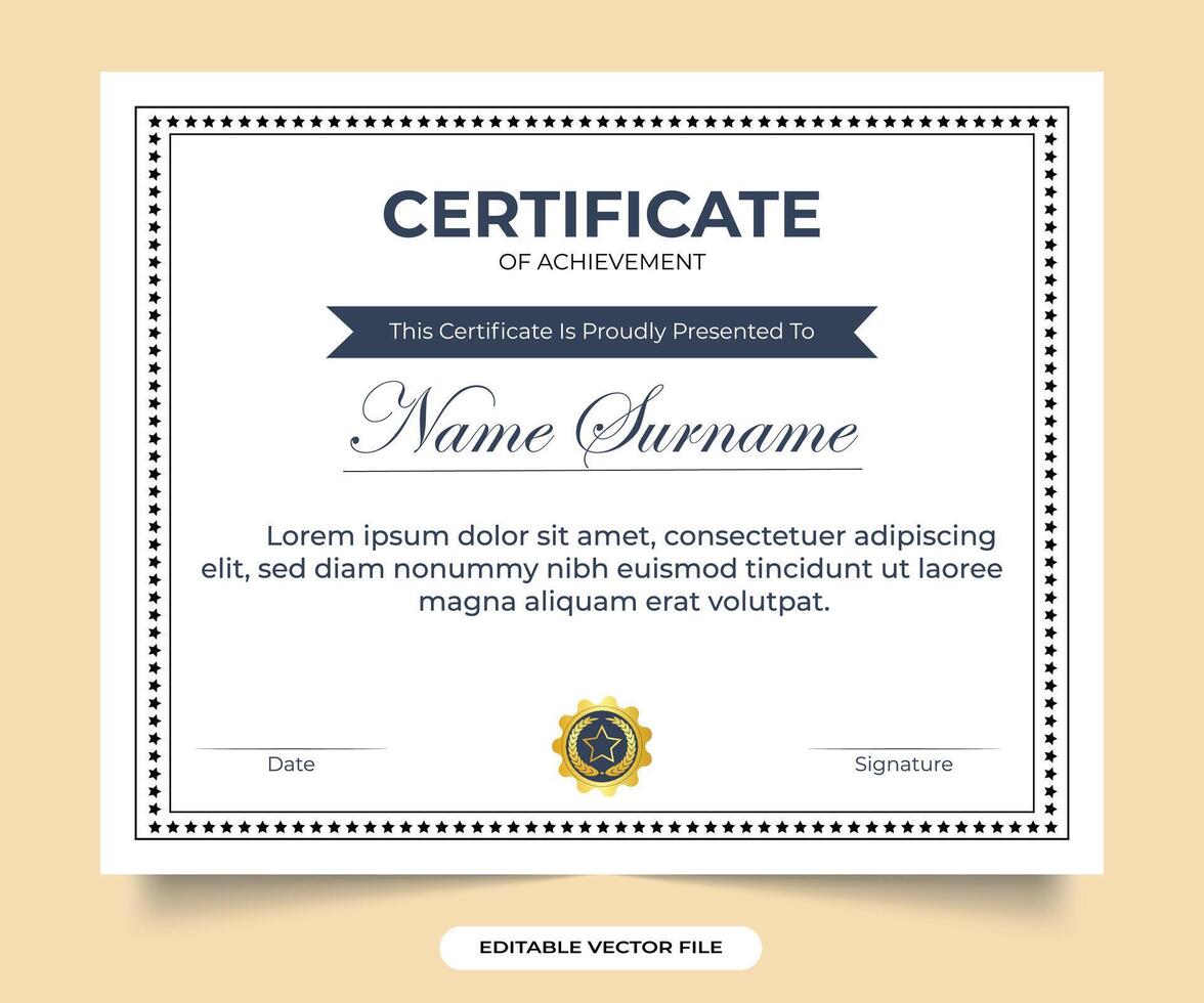 Vintage achievement certificate template design. Simple vintage style certificate decoration and frame design for educational diploma. Modern certificate template in flat style. vector