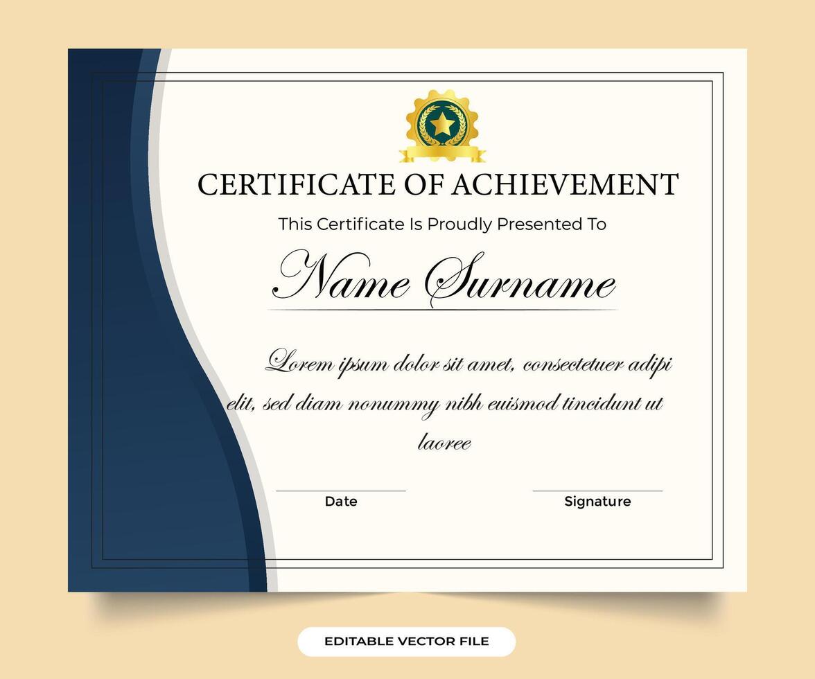 Simple academic certificate design with golden badge and calligraphy Award and Achievement credentials designed for appreciation and honor Business appreciation certificate paper vector