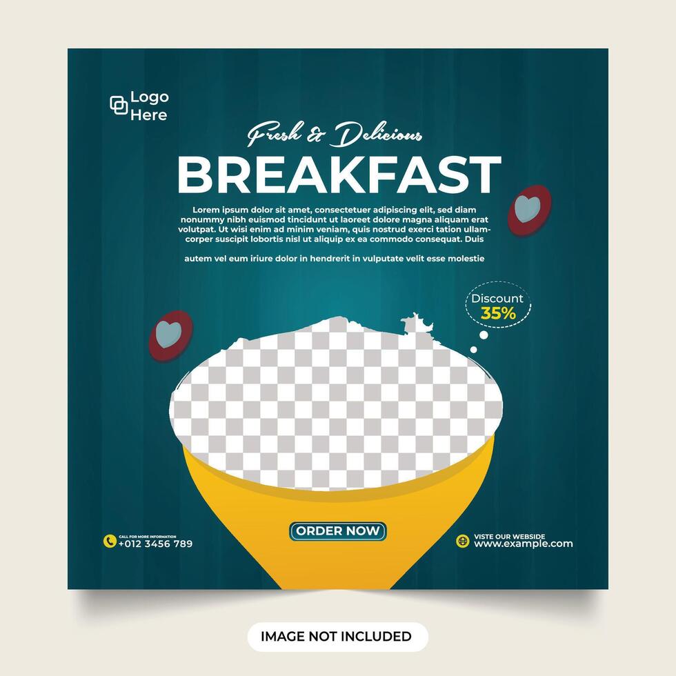 Fresh and delicious breakfast social media post. breakfast advertisement poster design with creative shapes. Organic food and breakfast promotion template vector