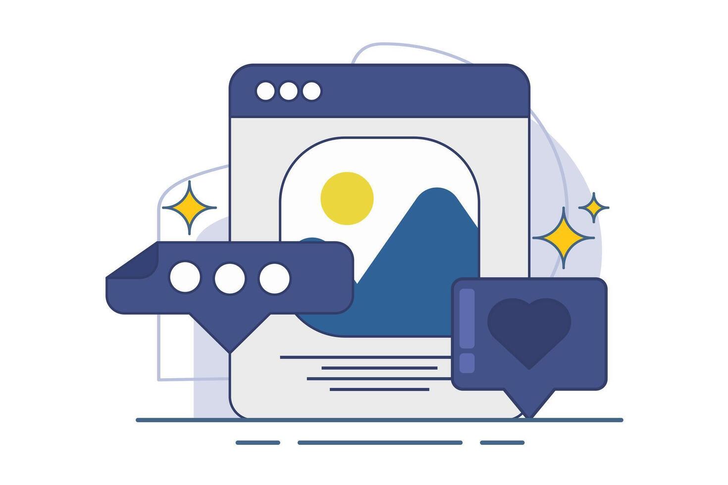 Social media concept. Web landscape symbol. see new Social Media Posts. leave Comments and likes for Photos on Mobile App. Social media posts. illustration on background. vector