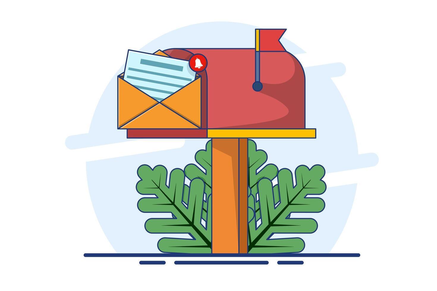 concept of New message or communication. mailbox with letters in envelopes. Mailbox. Business correspondence, subscription. Mail inbox and mailbox. Open the post box. Postal service. flat . vector