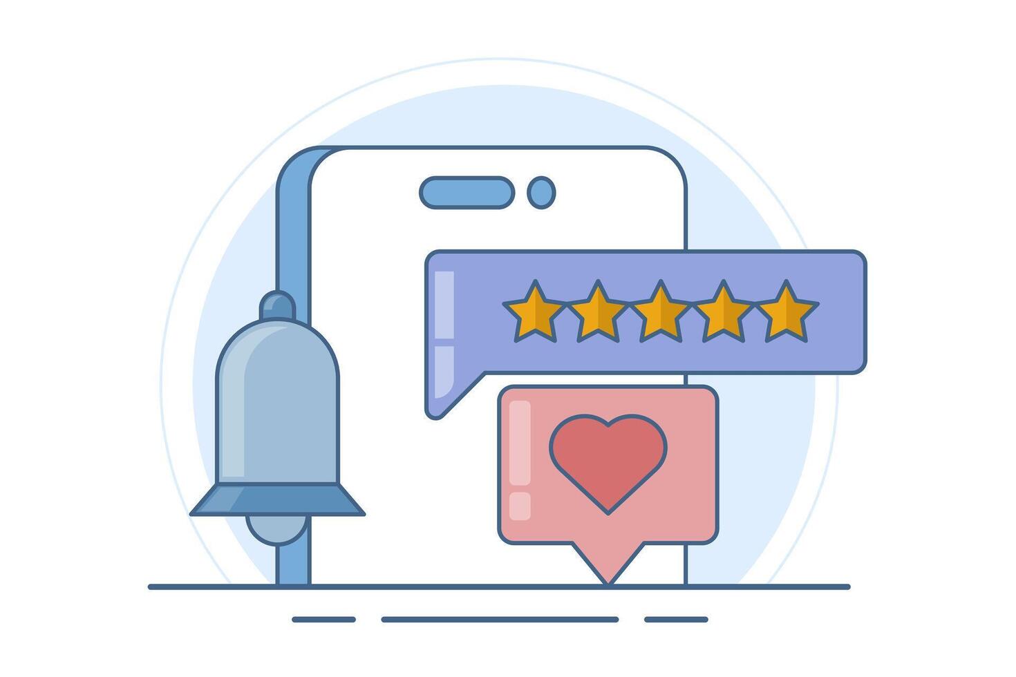 Notification with reviews. Social network app icon. customer feedback. Star customer reviews. Speech bubbles, text messages, social media comments. Flat illustration on background. vector
