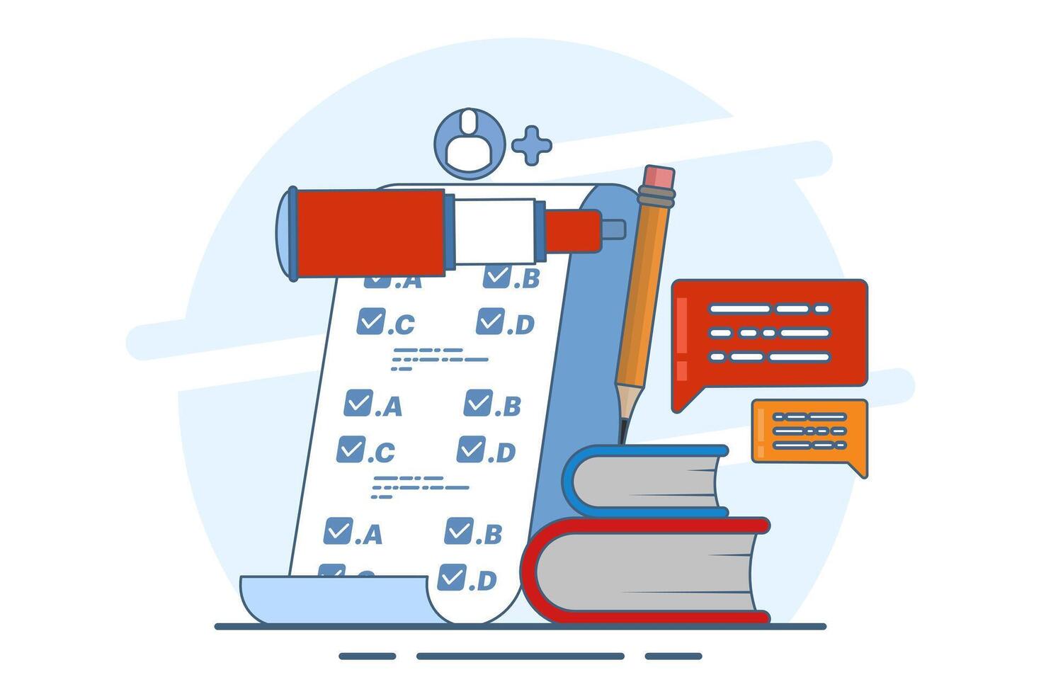 Concept Invite friends to do a questionnaire. online survey. choose answers to questions in digital questionnaires using the application. Flat illustration on background. vector