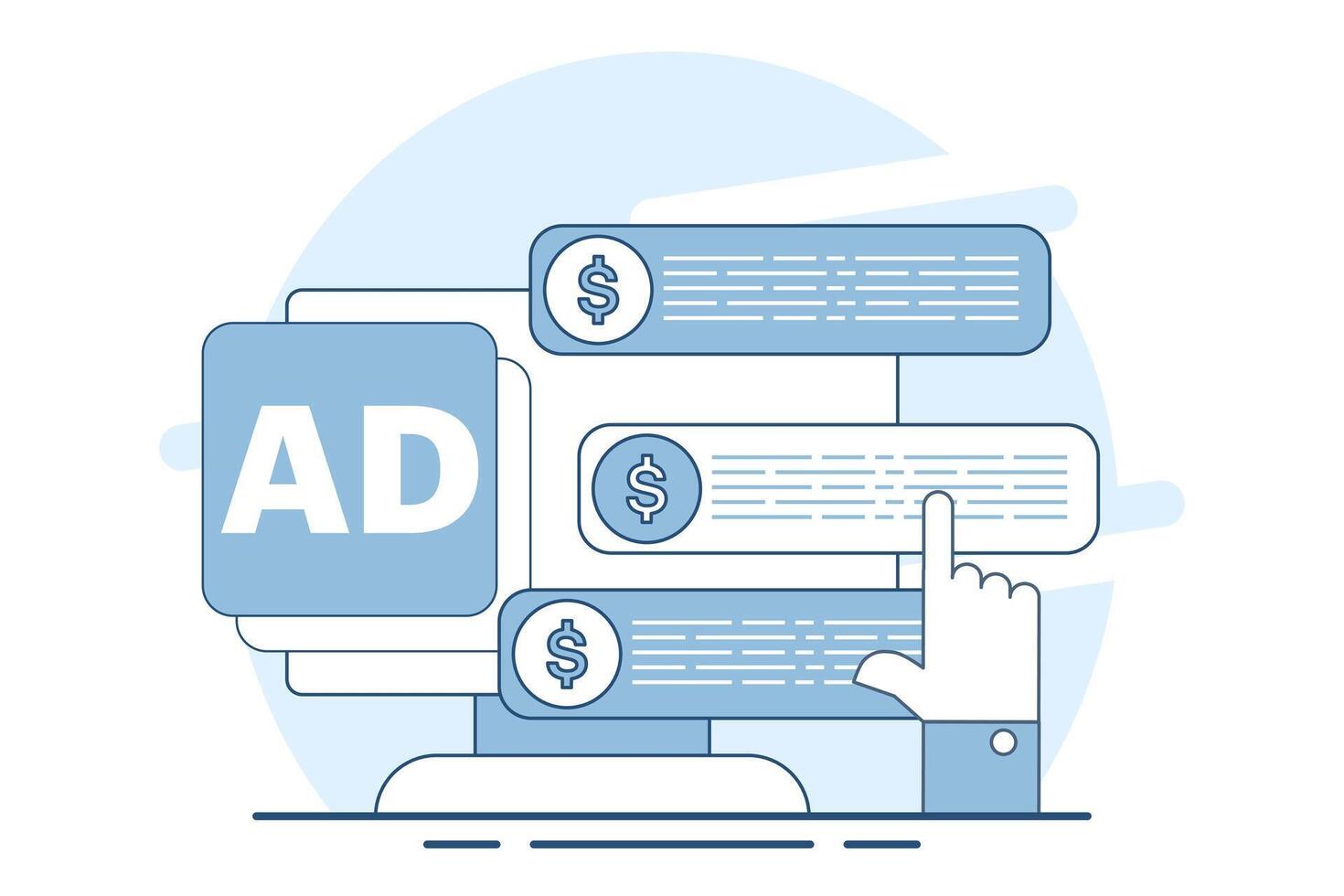 Targeted Advertising Concept in Digital Marketing, effectiveness of targeted advertising, pay per click campaigns, users clicking on search engine text ads. online advertising, and ppc conversion. vector