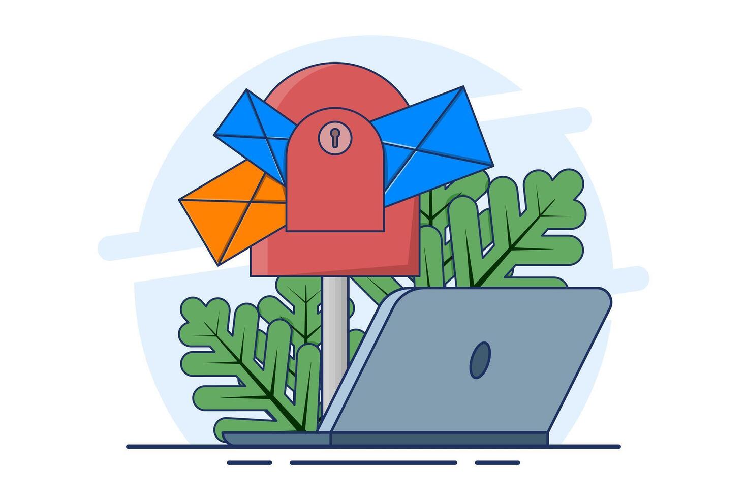 concept of New message or communication. mailbox with letters in envelopes. Mailbox. Business correspondence, subscription. Mail inbox and mailbox. Open the post box. Postal service. flat . vector