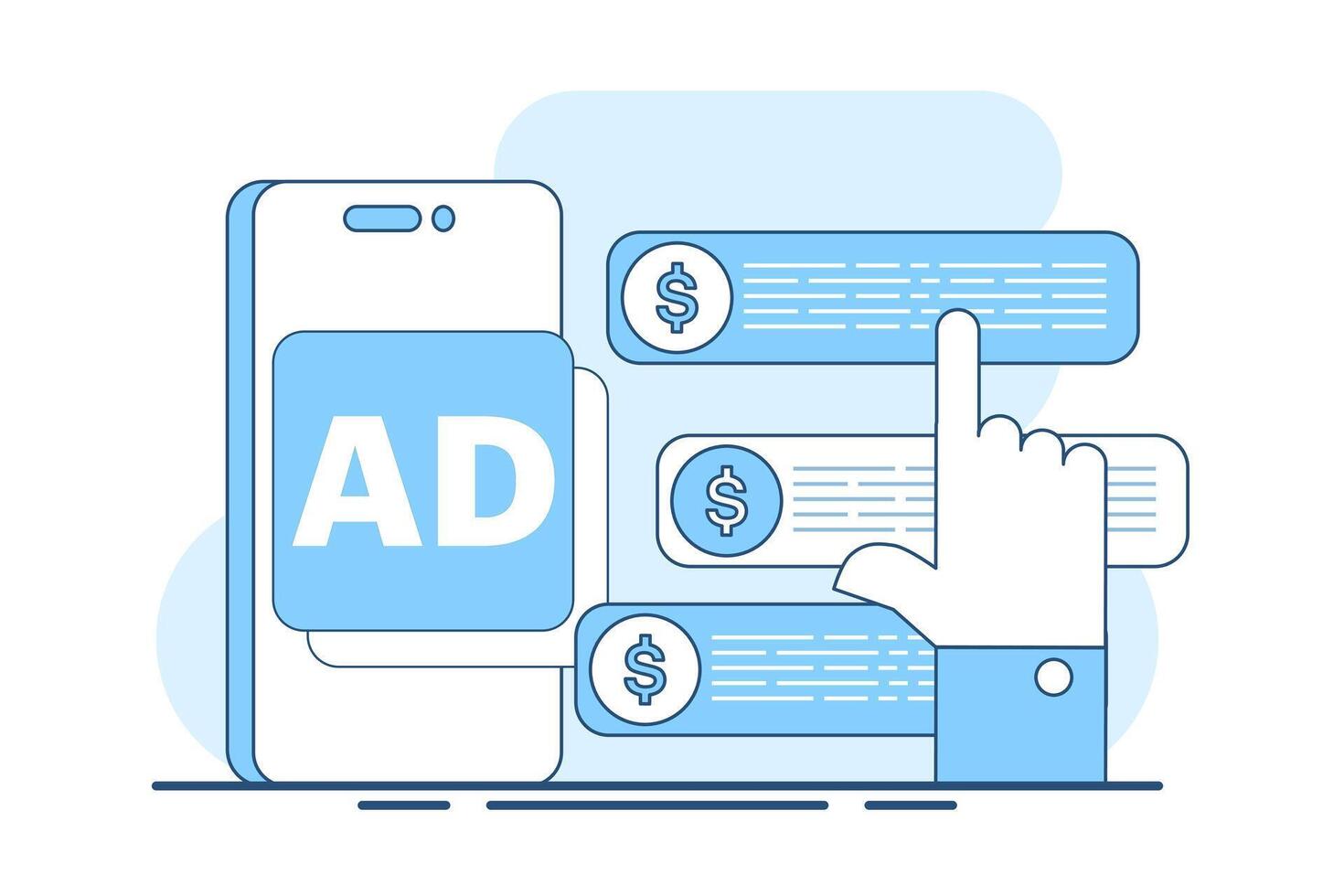 Targeted Advertising Concept in Digital Marketing, effectiveness of targeted advertising, pay per click campaigns, users clicking on search engine text ads. online advertising, and ppc conversion. vector