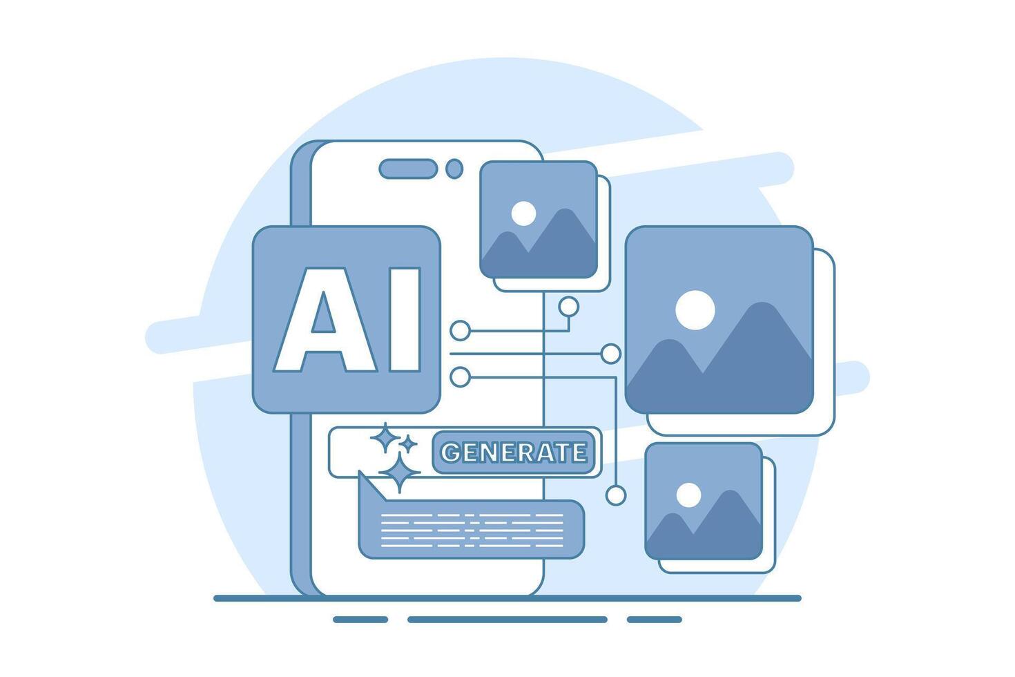 model training concept using big data in machine learning. AI content creation with AI-powered assistant for writing articles, artificial intelligence coding. illustration. vector