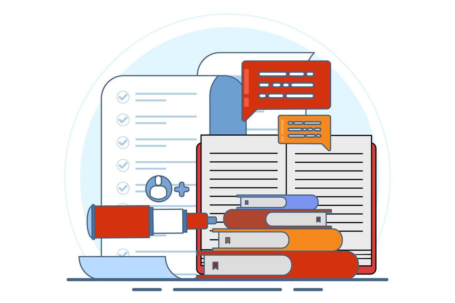 Concept Invite friends to do a questionnaire. online survey. choose answers to questions in digital questionnaires using the application. Flat illustration on background. vector