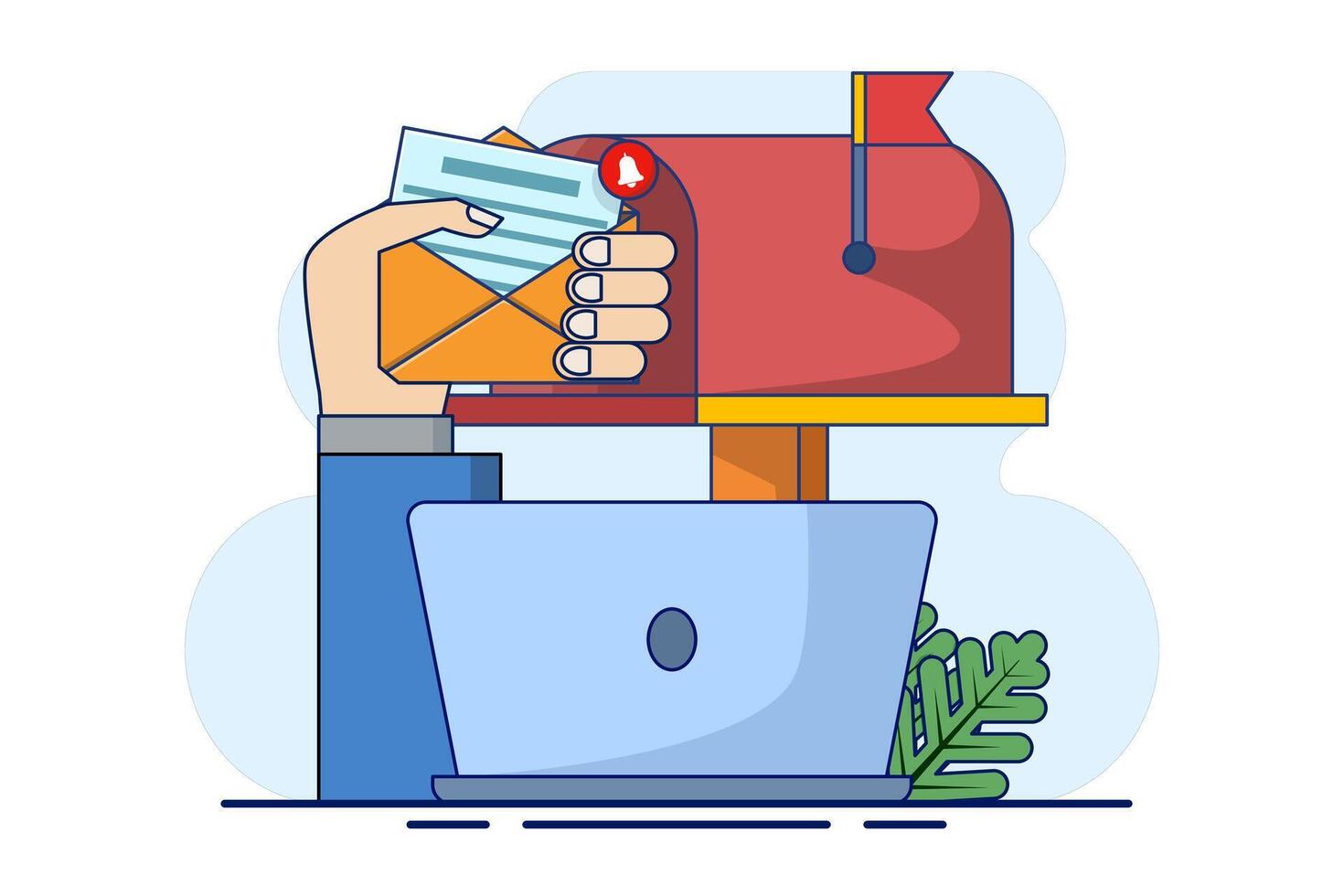concept of New message or communication. mailbox with letters in envelopes. Mailbox. Business correspondence, subscription. Mail inbox and mailbox. Open the post box. Postal service. flat . vector