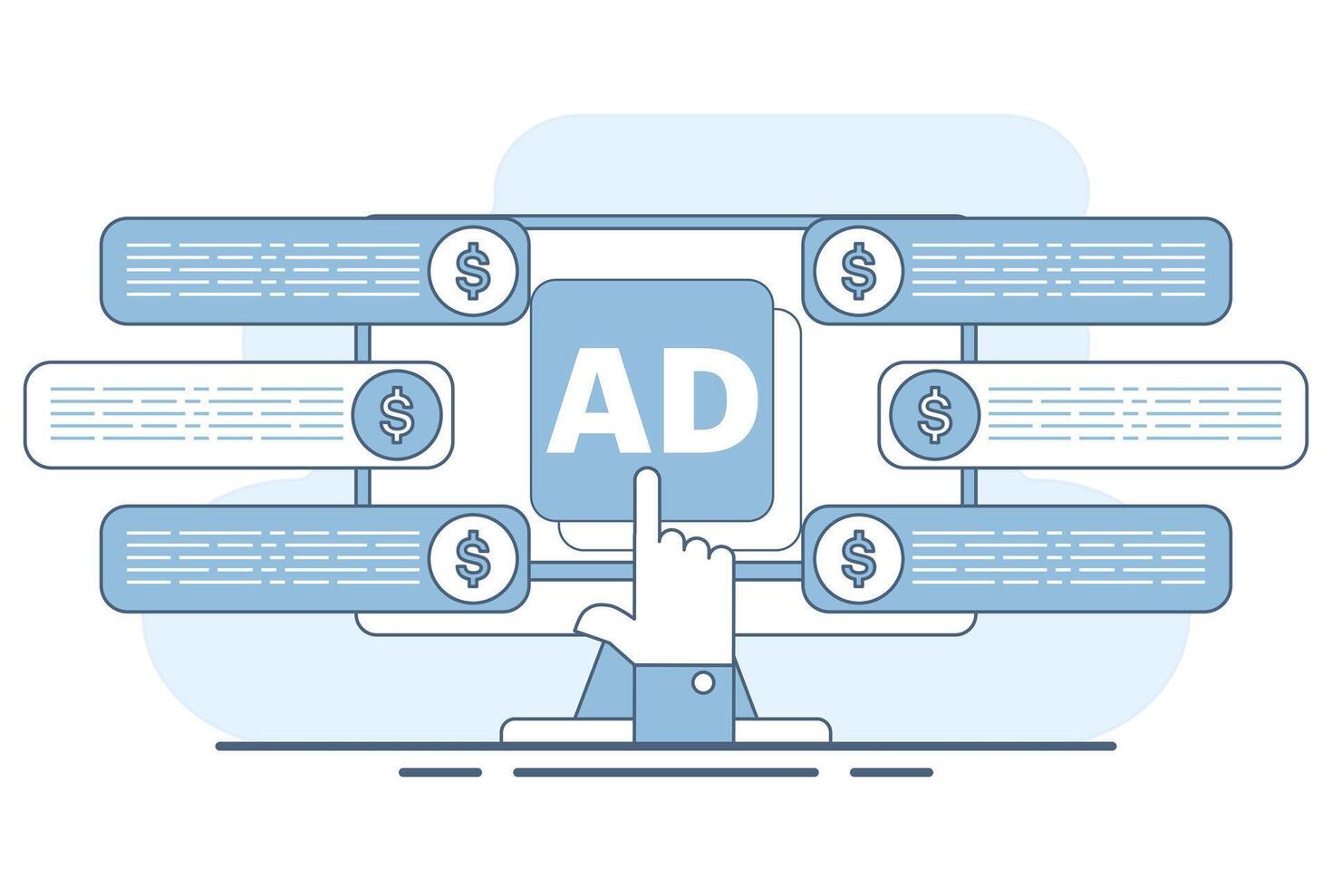 Targeted Advertising Concept in Digital Marketing, effectiveness of targeted advertising, pay per click campaigns, users clicking on search engine text ads. online advertising, and ppc conversion. vector