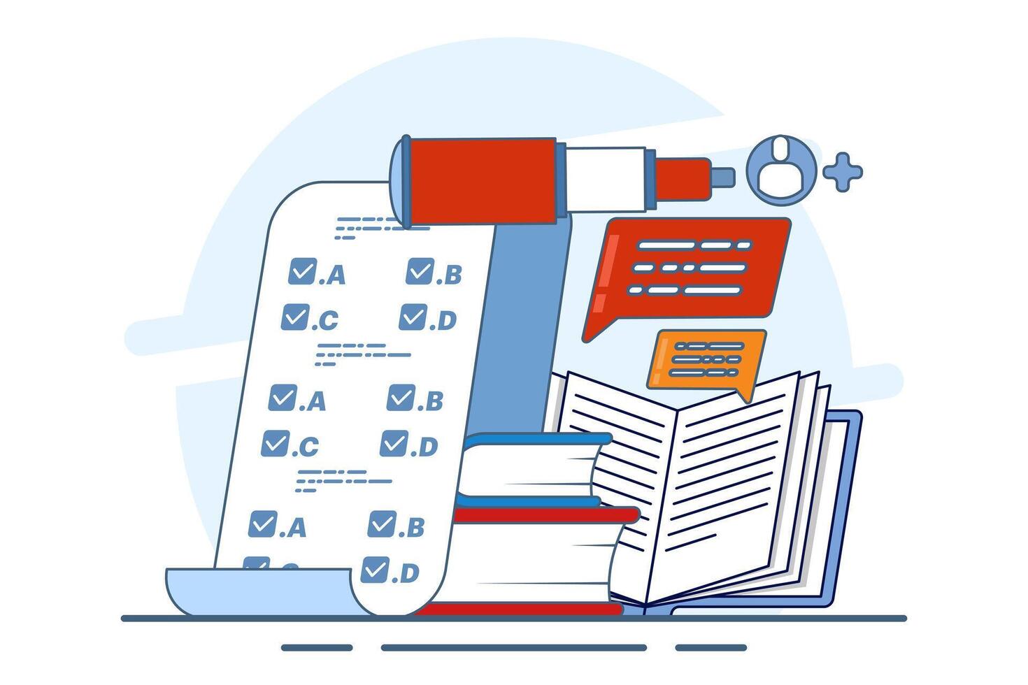 Concept Invite friends to do a questionnaire. online survey. choose answers to questions in digital questionnaires using the application. Flat illustration on background. vector