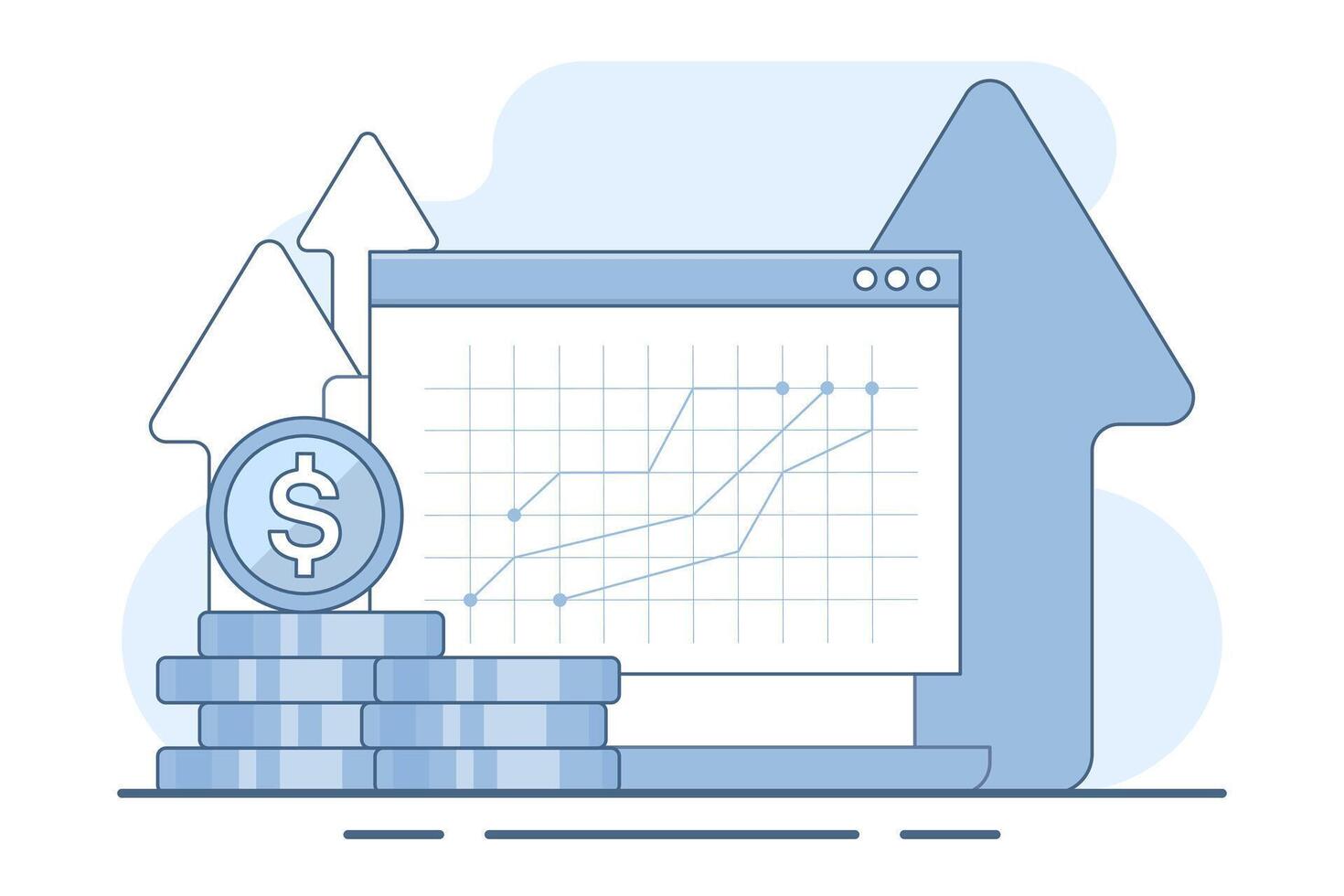 Digital investment concept, Financial success, Business profits and income, Online financial strategies, Making money online, Financial data reports. illustration on background. vector