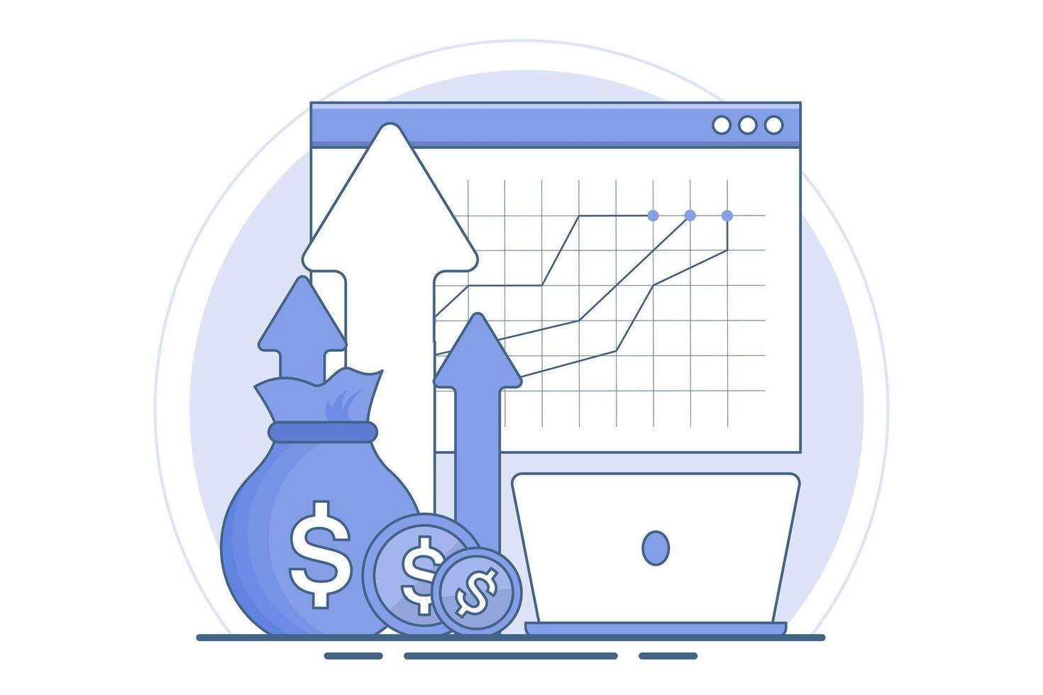 Digital investment concept, Financial success, Business profits and income, Online financial strategies, Making money online, Financial data reports. illustration on background. vector