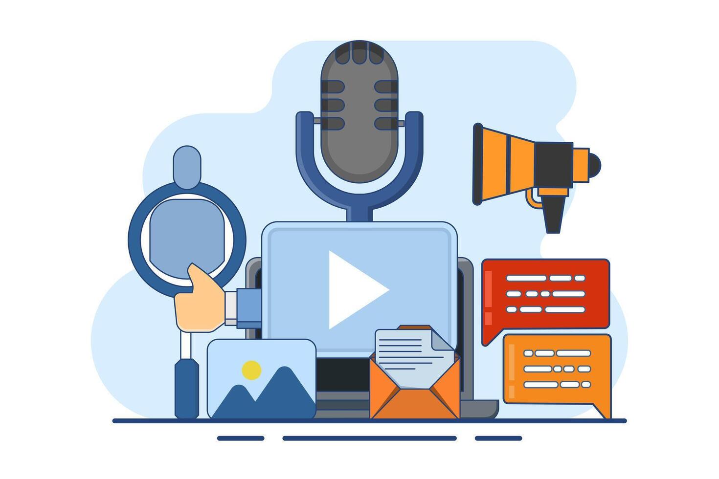 digital content marketing concept, Social media marketing, Content strategy marketing, Social media advertising and promotional campaigns in mobile applications, advertising content in social networks vector