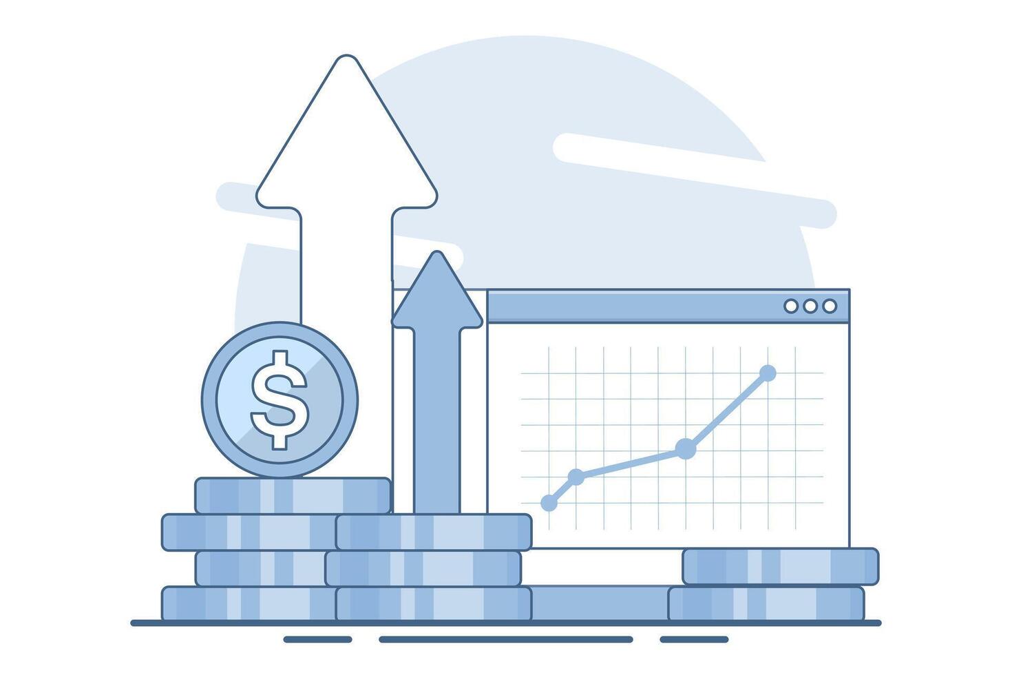 Digital investment concept, Financial success, Business profits and income, Online financial strategies, Making money online, Financial data reports. illustration on background. vector