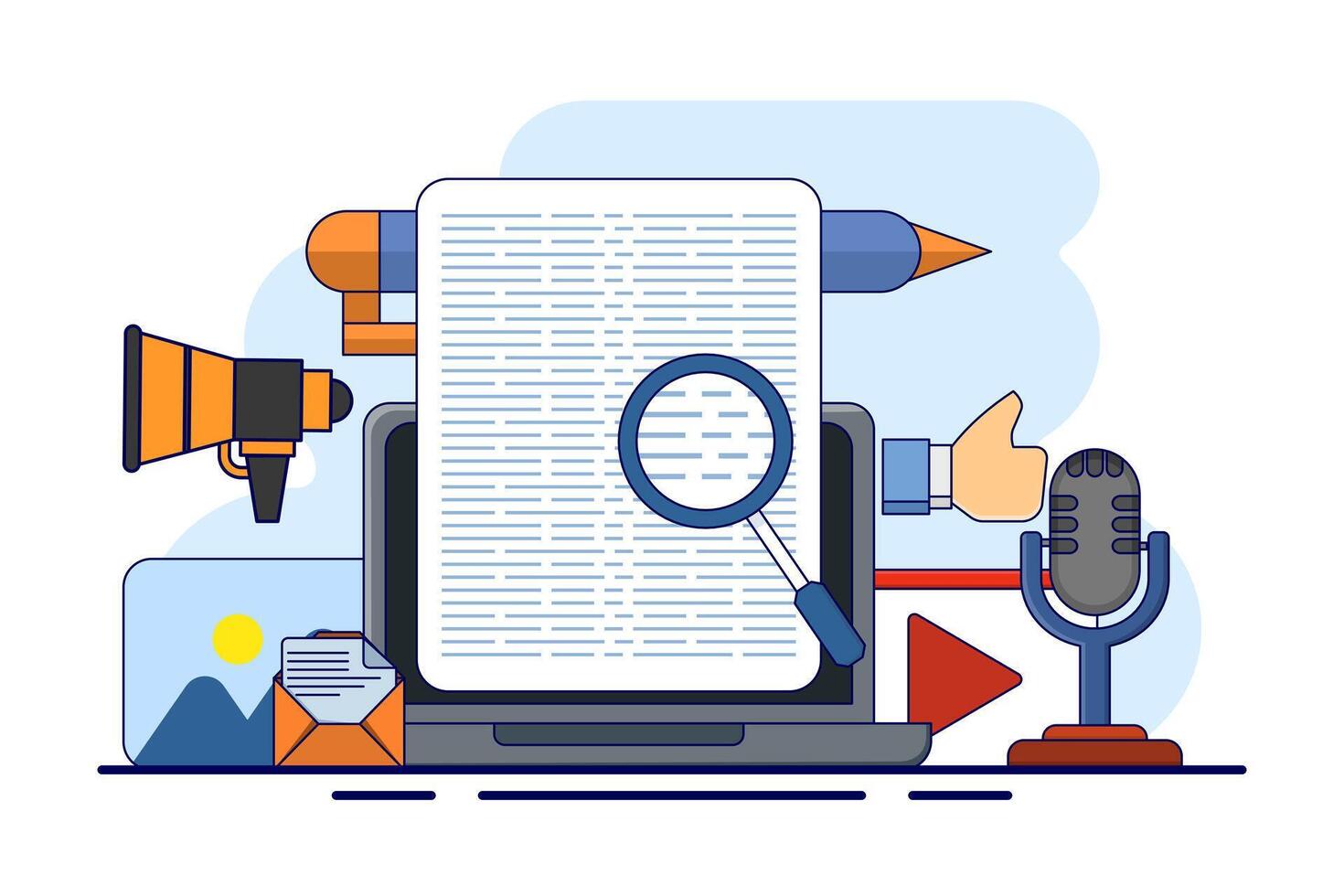 digital content marketing concept, Social media marketing, Content strategy marketing, Social media advertising and promotional campaigns in mobile applications, advertising content in social networks vector