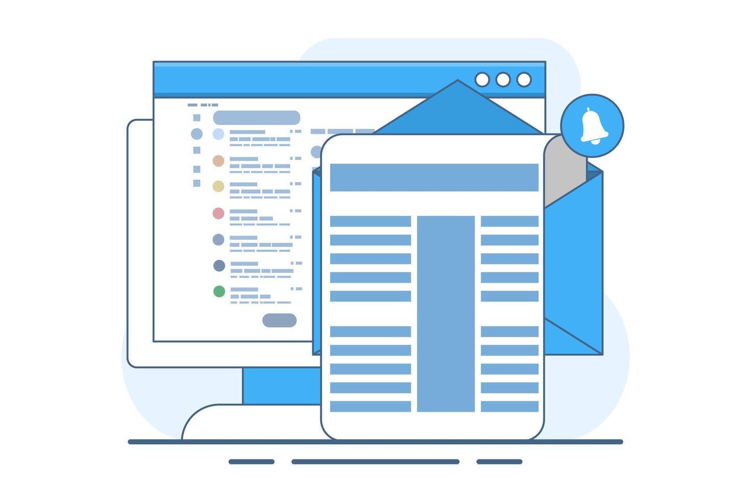 Concept of Email inbox or new email notification. email notification on laptop, email message on device screen. Message reminder concept. Newsletter on computer. illustration in flat style. vector