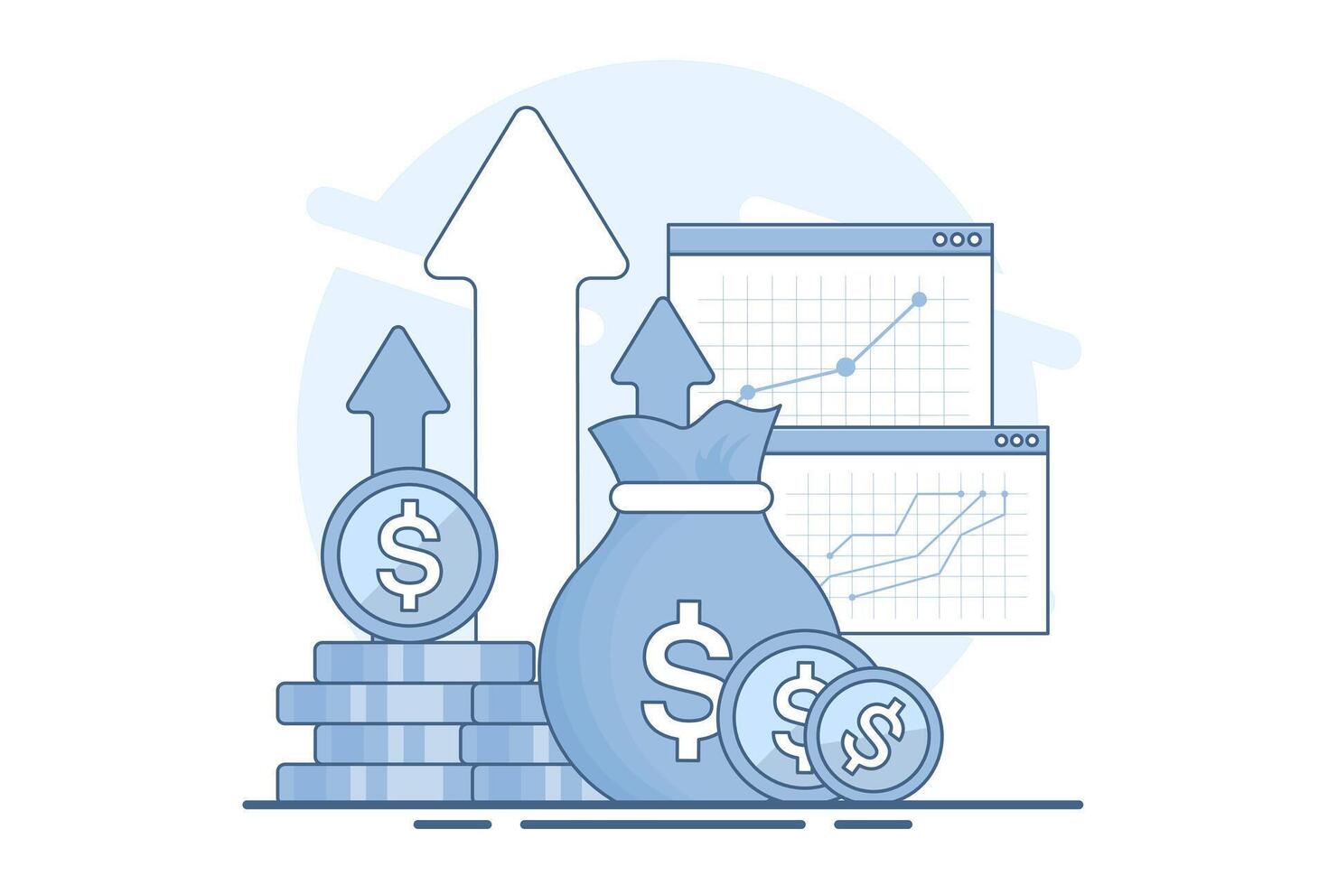 Digital investment concept, Financial success, Business profits and income, Online financial strategies, Making money online, Financial data reports. illustration on background. vector