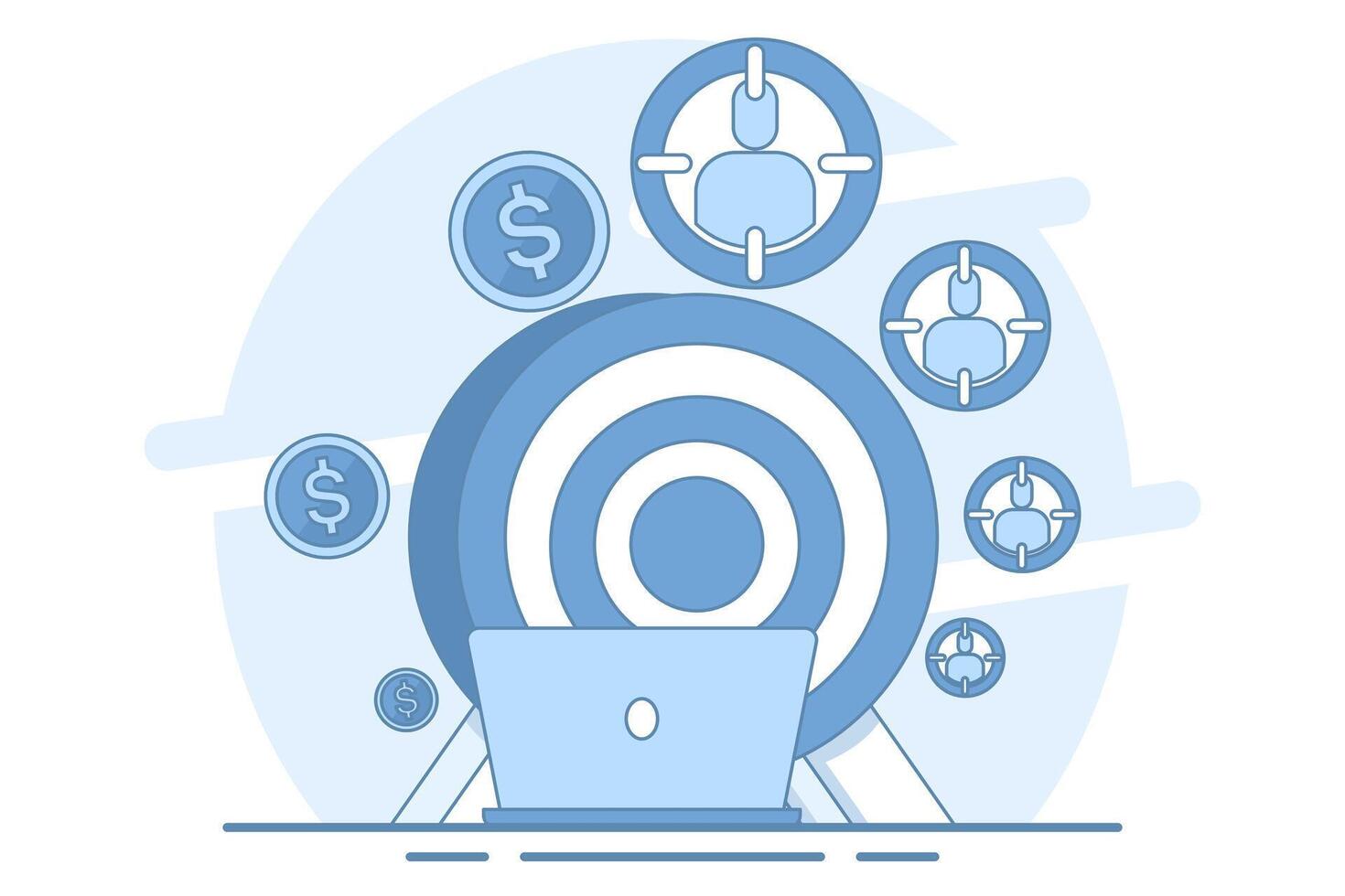 concept of customer demographics or target audience, market segmentation, consumer behavior and marketing strategy icon. sales generation and customer attraction. isolated on background. vector