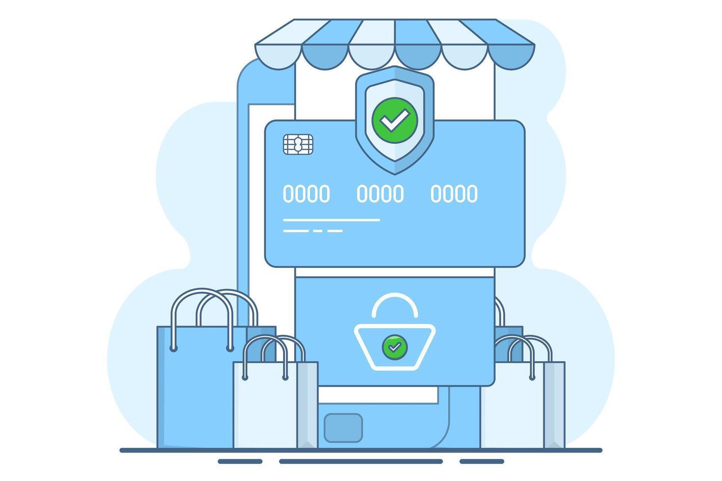E-commerce checkout page concept with payment method in shopping cart, secure payment gateway. Select and activate a suitable mobile payment method for a seamless online shopping experience. . vector