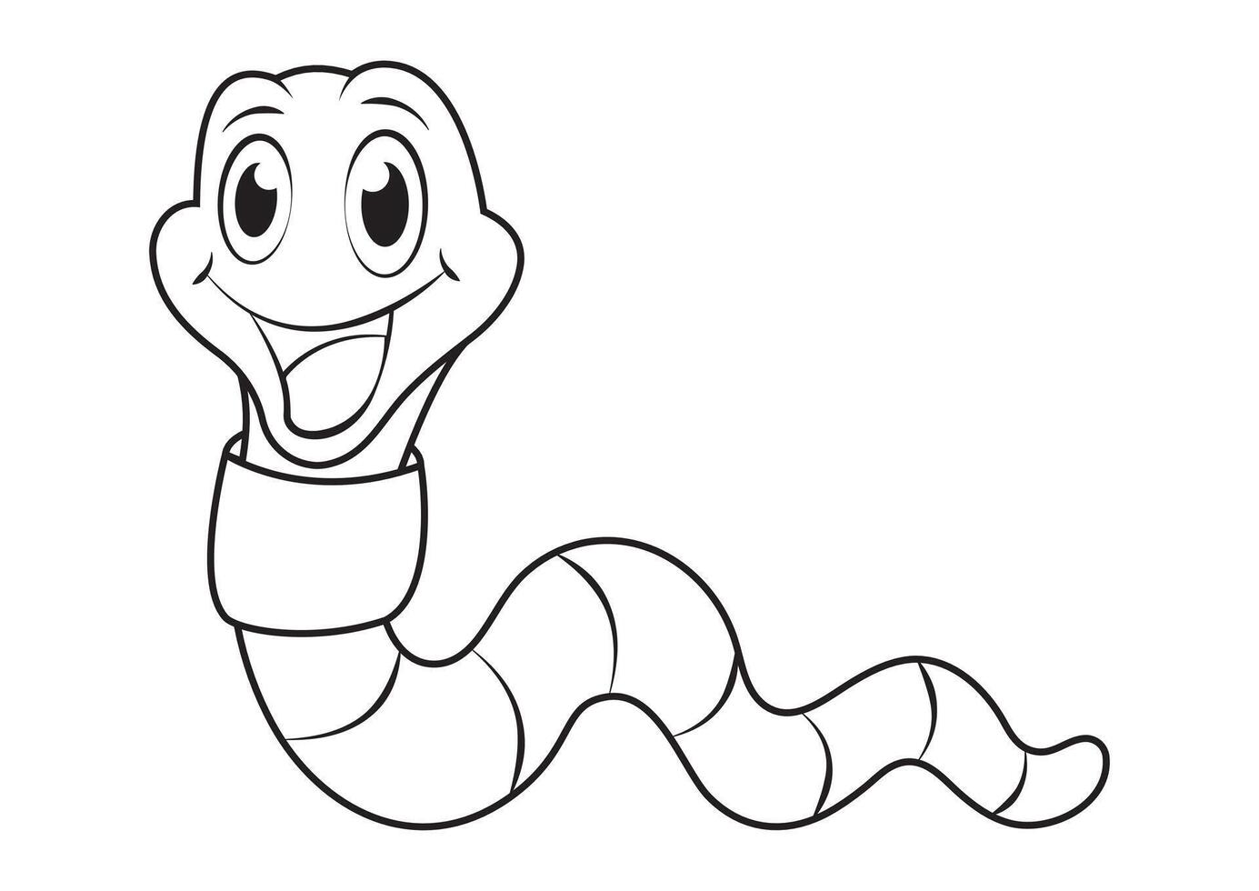 Black and white worm flat design. Coloring page of cartoon worm isolated on white background vector
