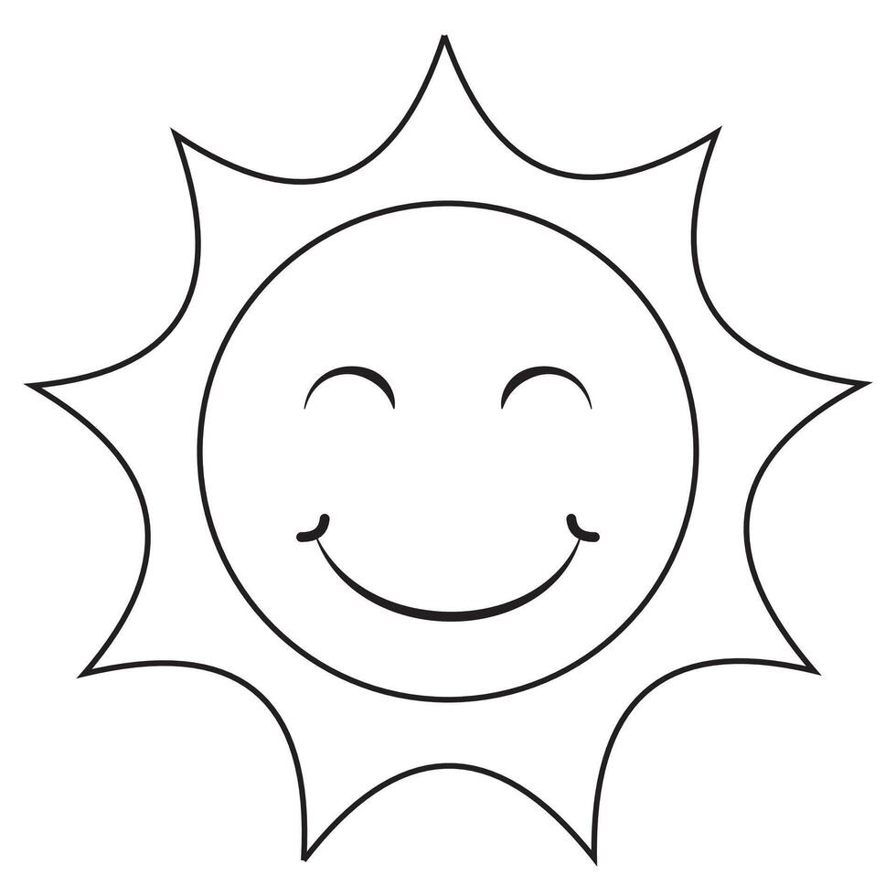 Black and white smiling sun. Coloring page of smiling sun vector