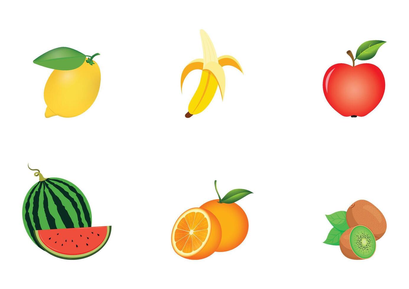 Set of sweet fruits and sour fruits flat design isolated on white background vector