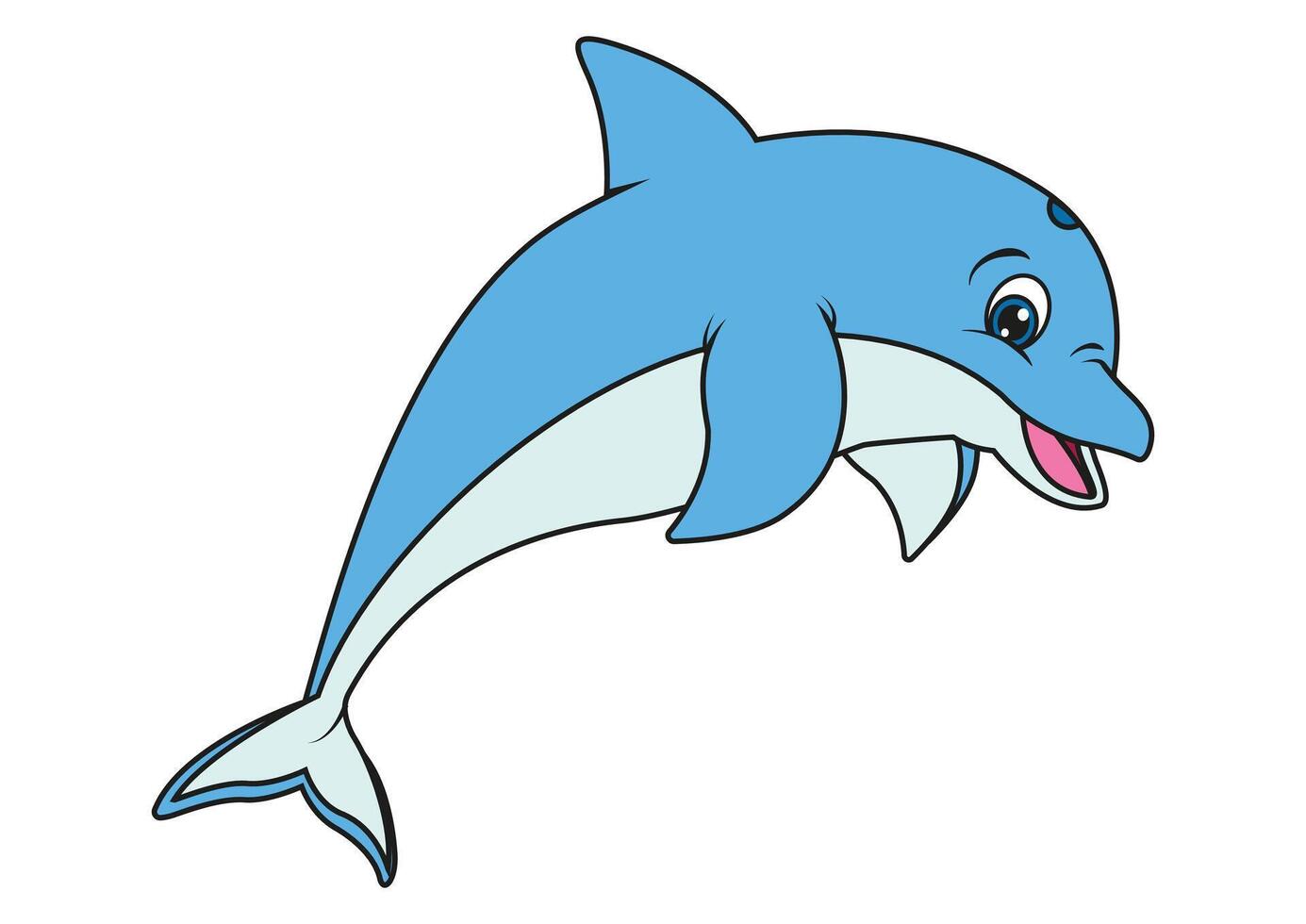 Cartoon cute dolphin isolated on white background. Dolphin flat design vector