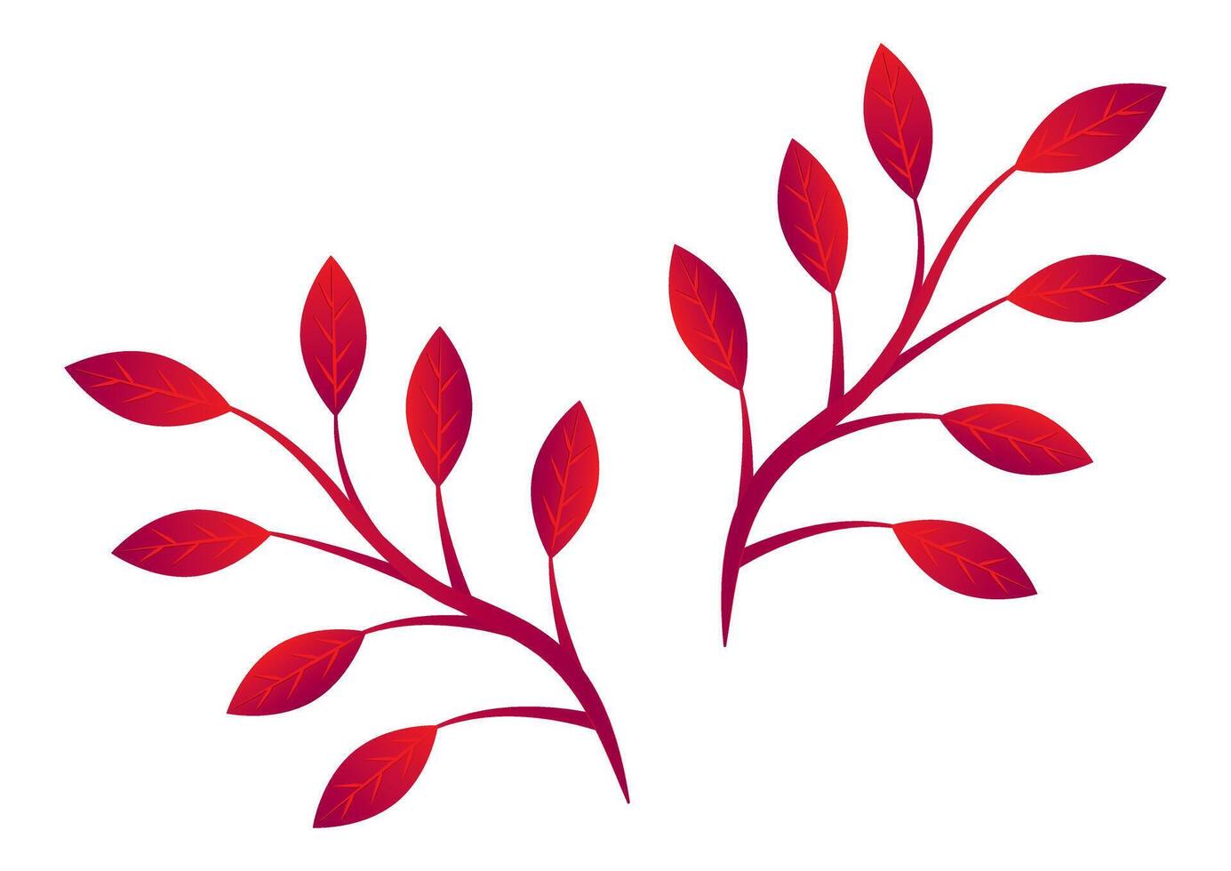 Two branches with leaves in gradient red flat design isolated on white background vector