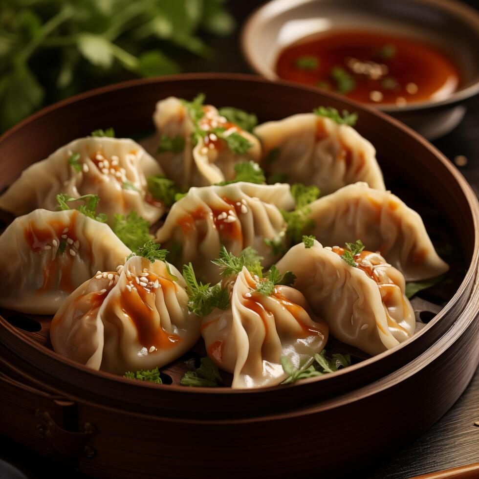 Plate with waffles with dumplings. Photo for restaurant menu advertising