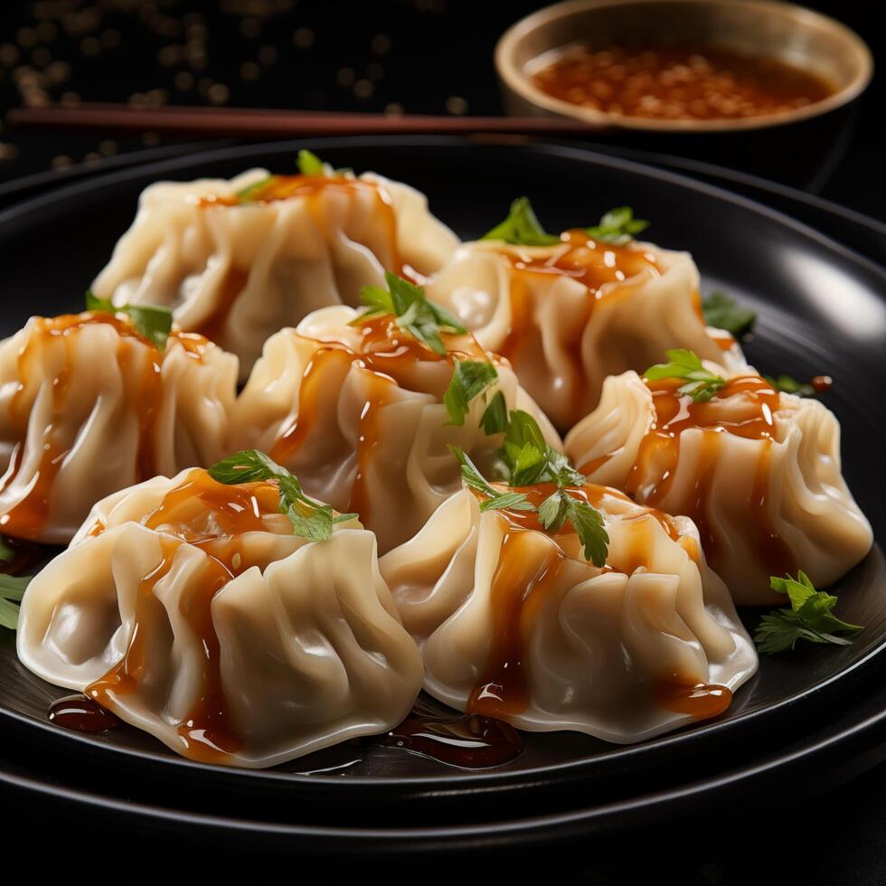 Plate with waffles with dumplings. Photo for restaurant menu advertising