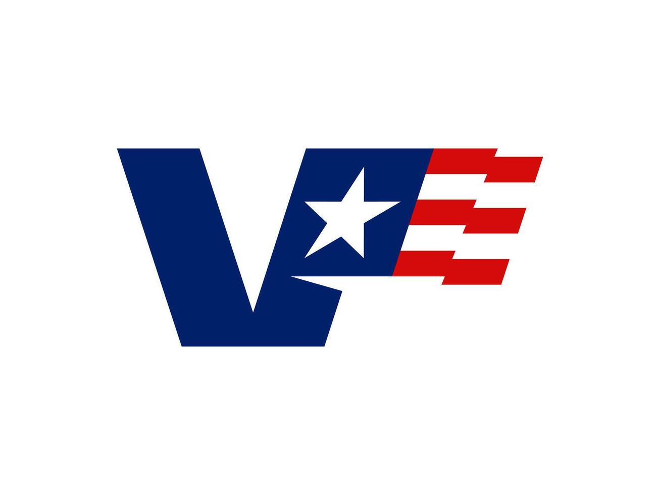 logo letter V american flag color red blue vector
