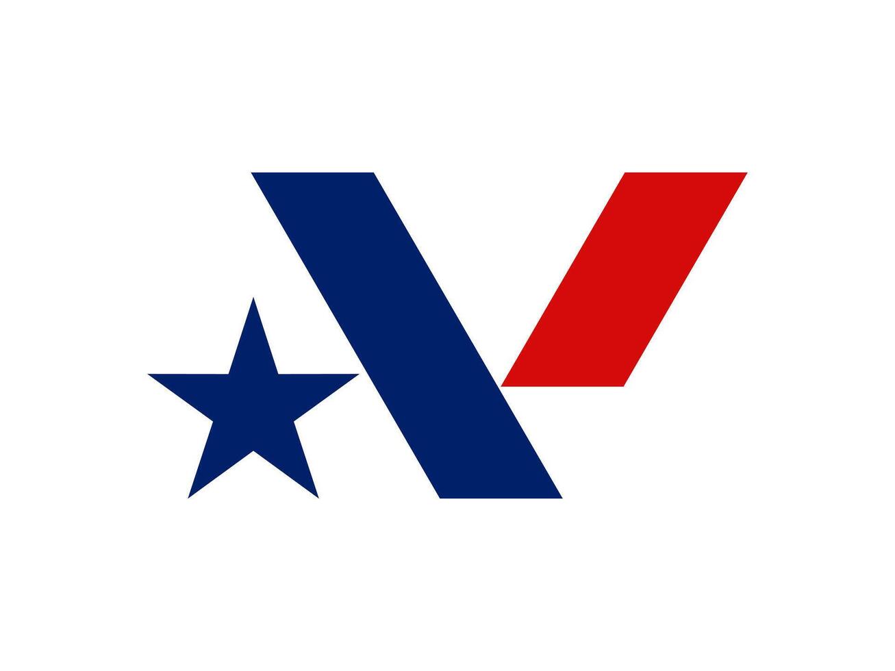 logo letter V with star american flag color red blue vector