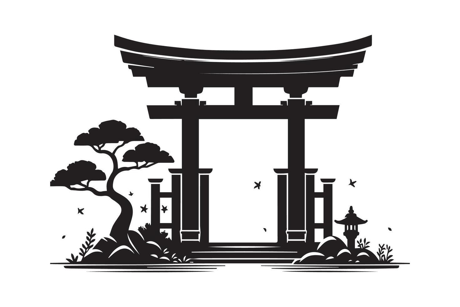 Japanese torii gate silhouette vector