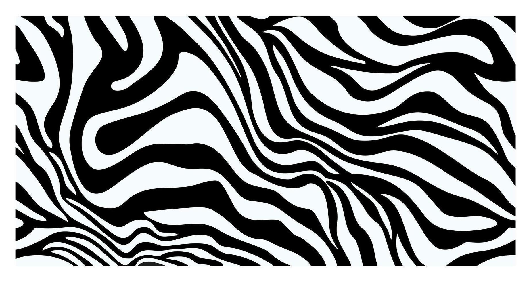 Black and white abstract zebra print pattern. The image features wavy, irregular stripes mimicking the natural pattern found on zebra hides vector