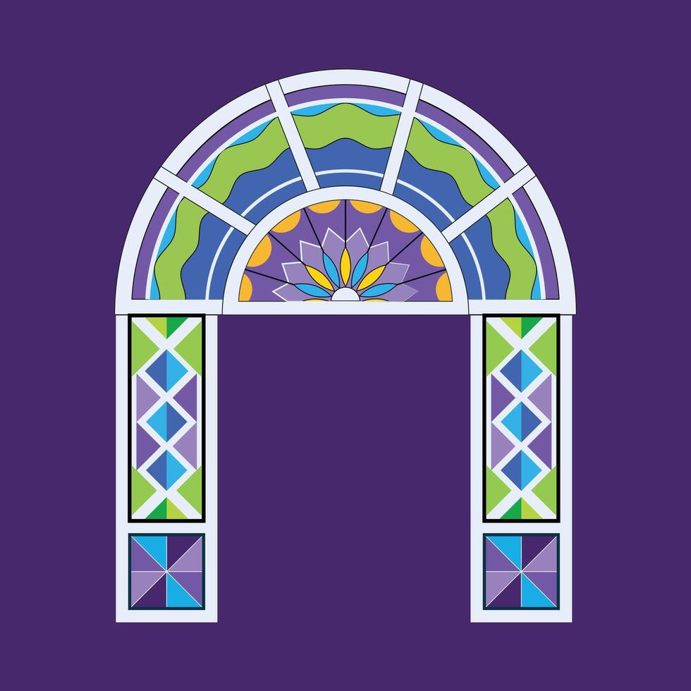 Vintage glass arch design, Illustration of colorful glass church window, and Arabic design vector