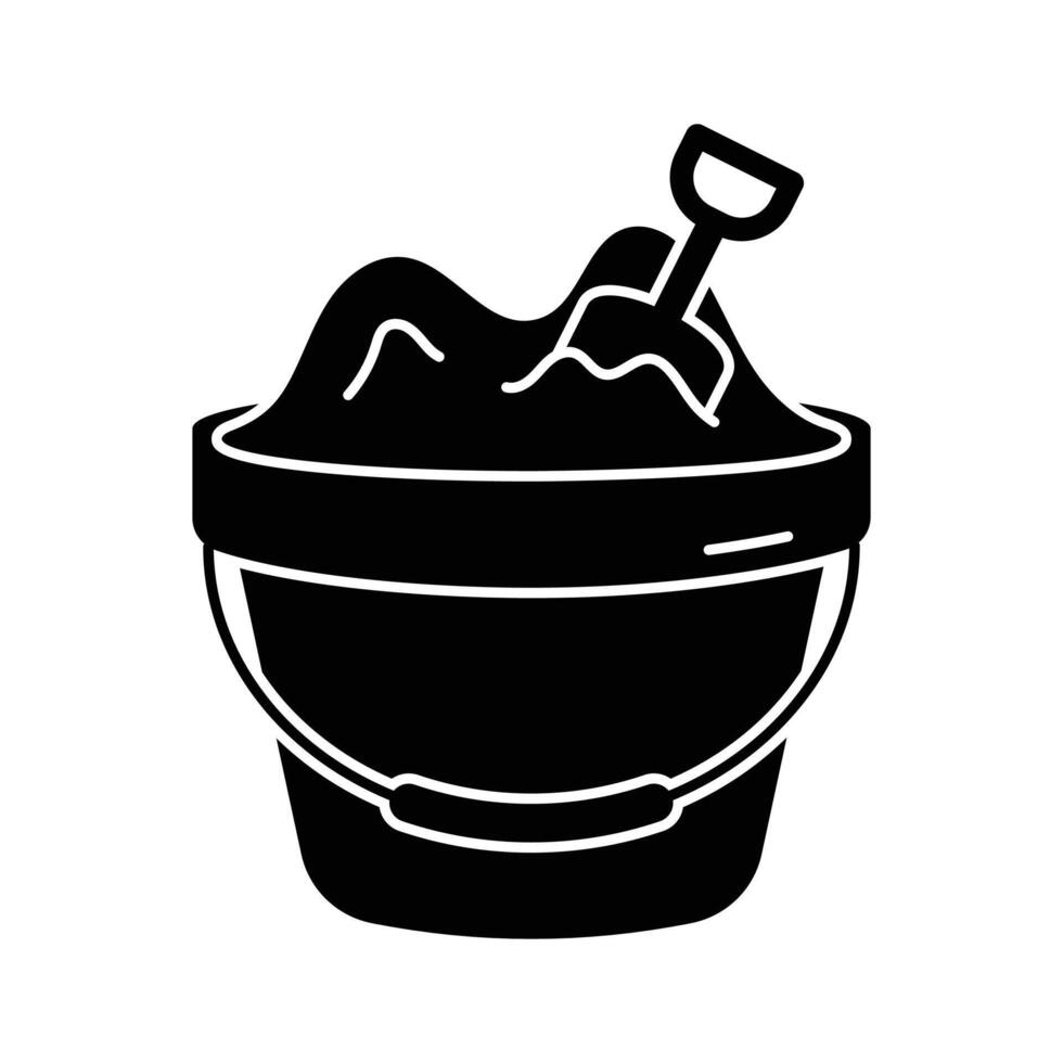 Sand bucket with shovel, beachside fun, sand bucket icon vector