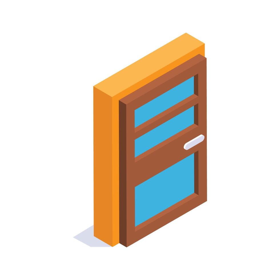 A handy isometric icon of the door ready for installation in a construction or renovation project vector