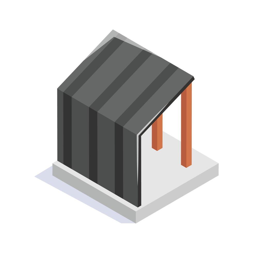 Creatively crafted isometric icon of temporary shelter, house construction design vector