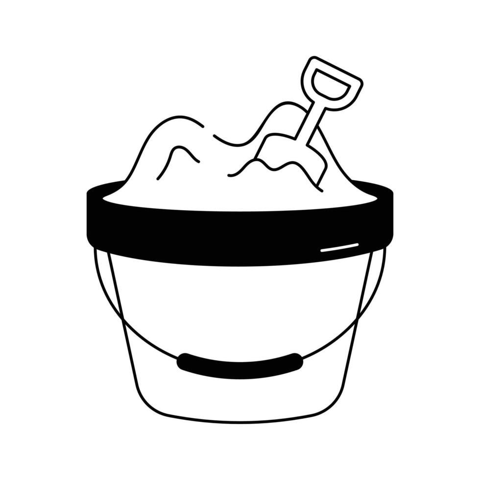 Sand bucket with shovel, beachside fun, sand bucket icon vector