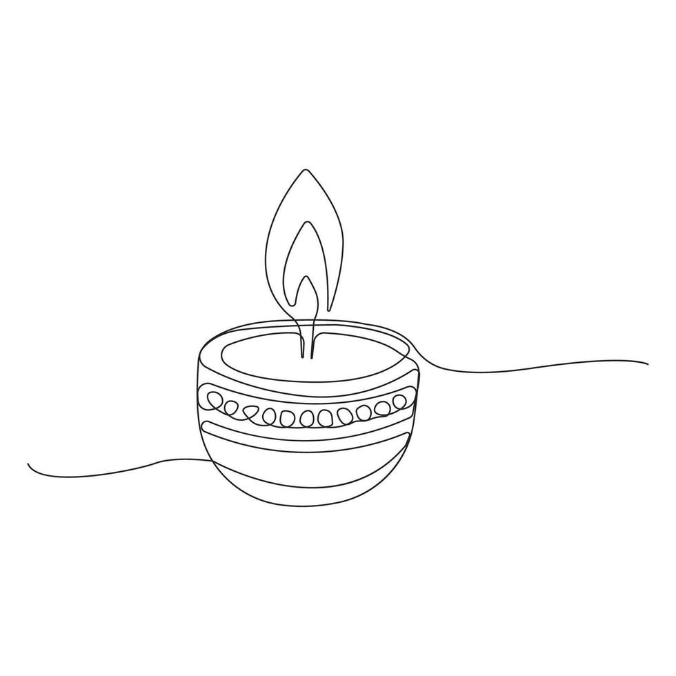 Hand-drawn Festival lamp line art drawing. Diwali lamp continuous outline vector