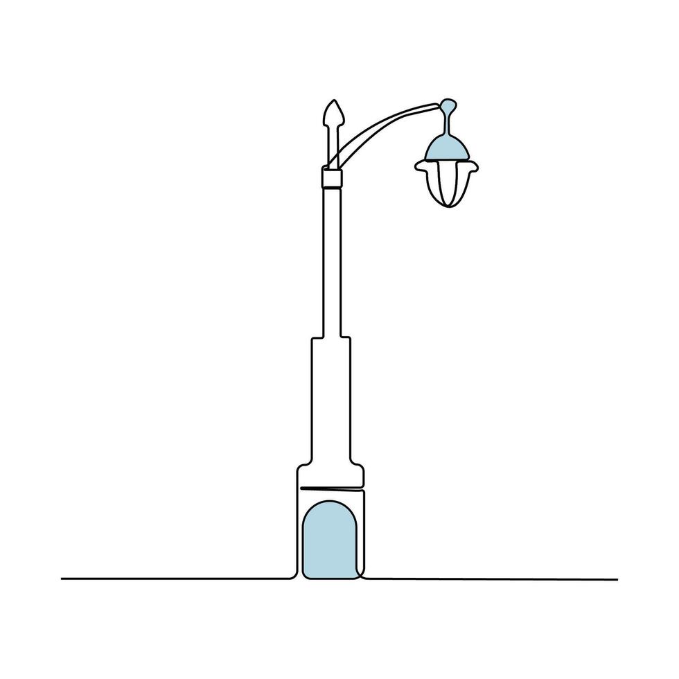 Street lamp one-line art drawing in doodle style. lamp continuous outline vector