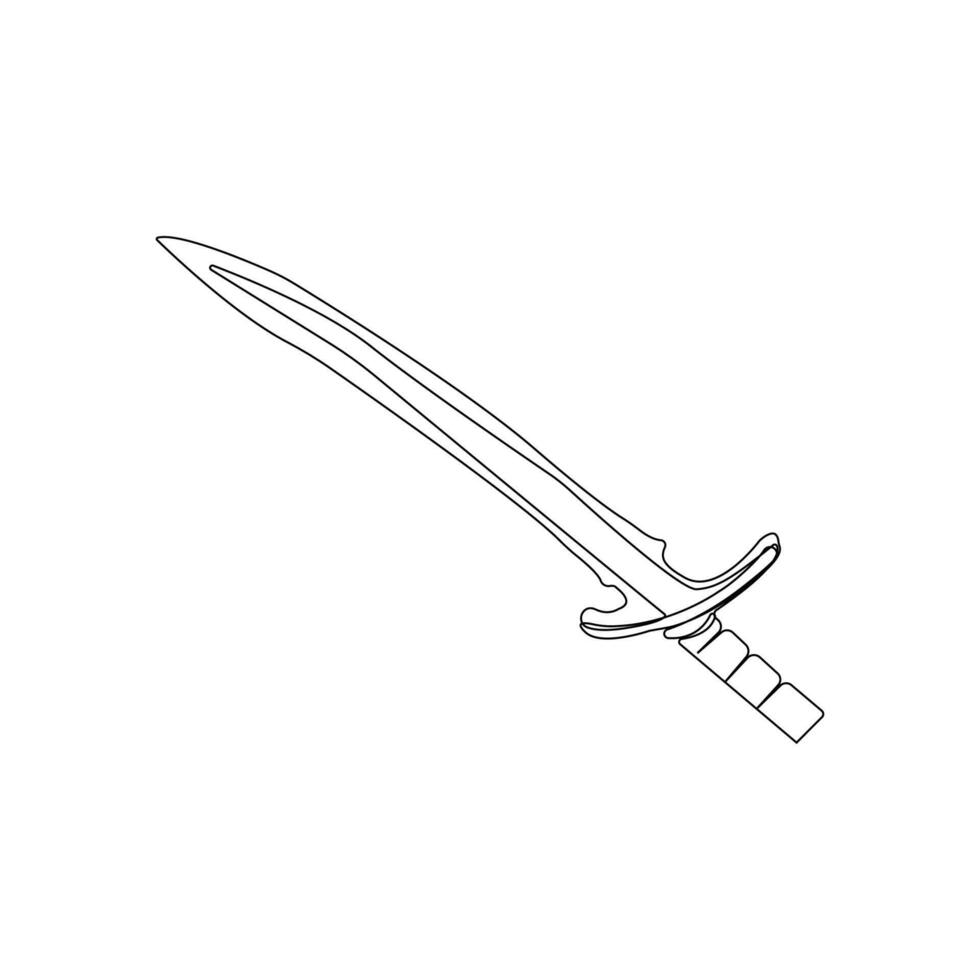 Simple hand-drawn sword line art isolated on white background vector