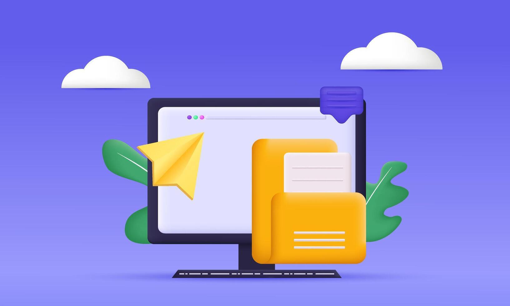 3d yellow folder files file transfer new idea concept design vector