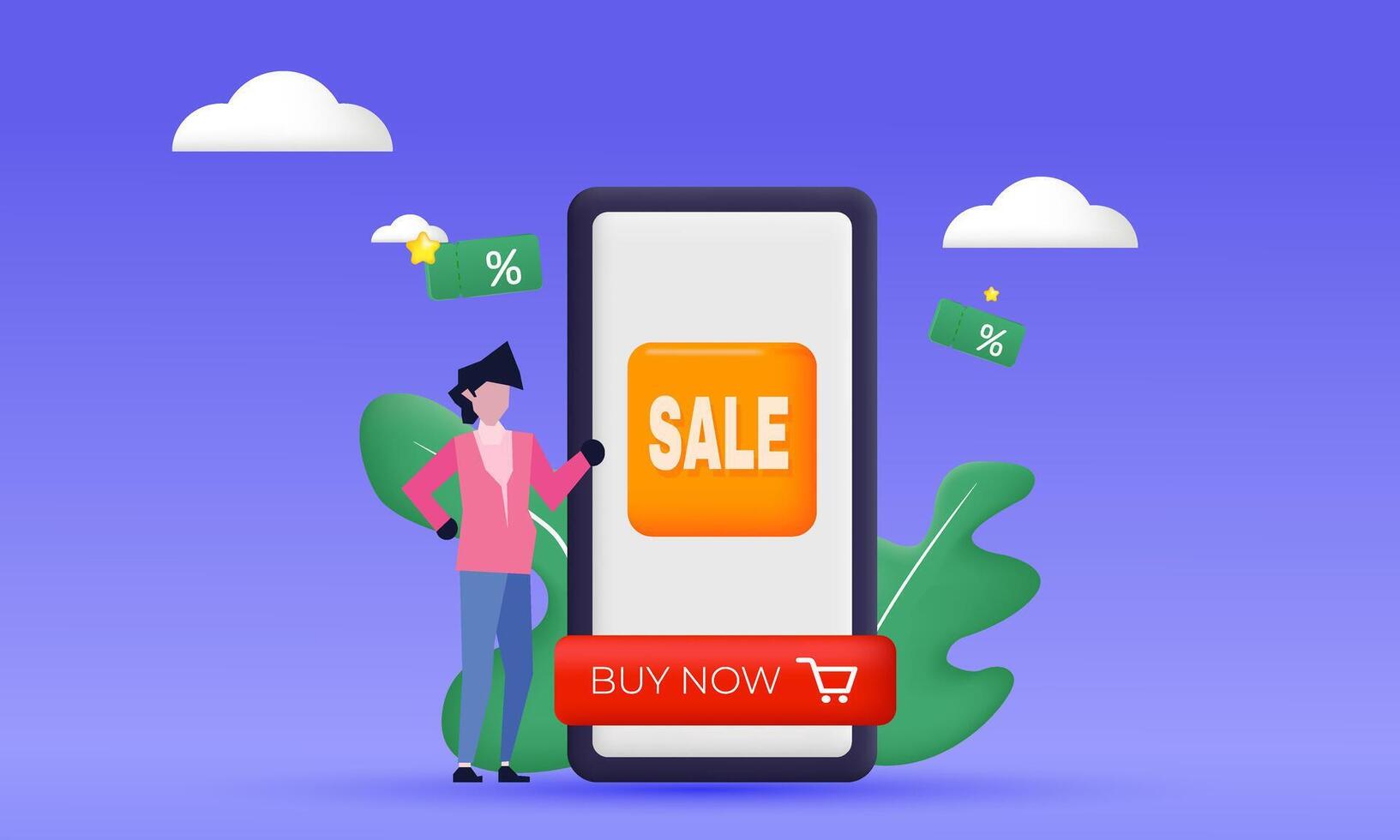 3d young man mobile smartphone shopping new idea concept design vector