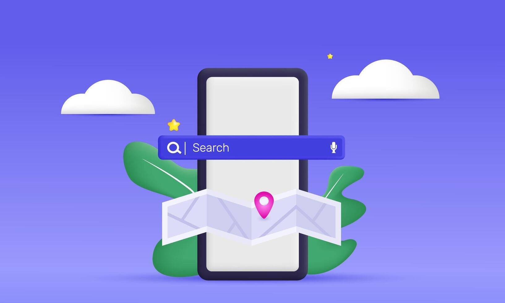 3d smartphone location folded paper map search bar new idea concept design vector