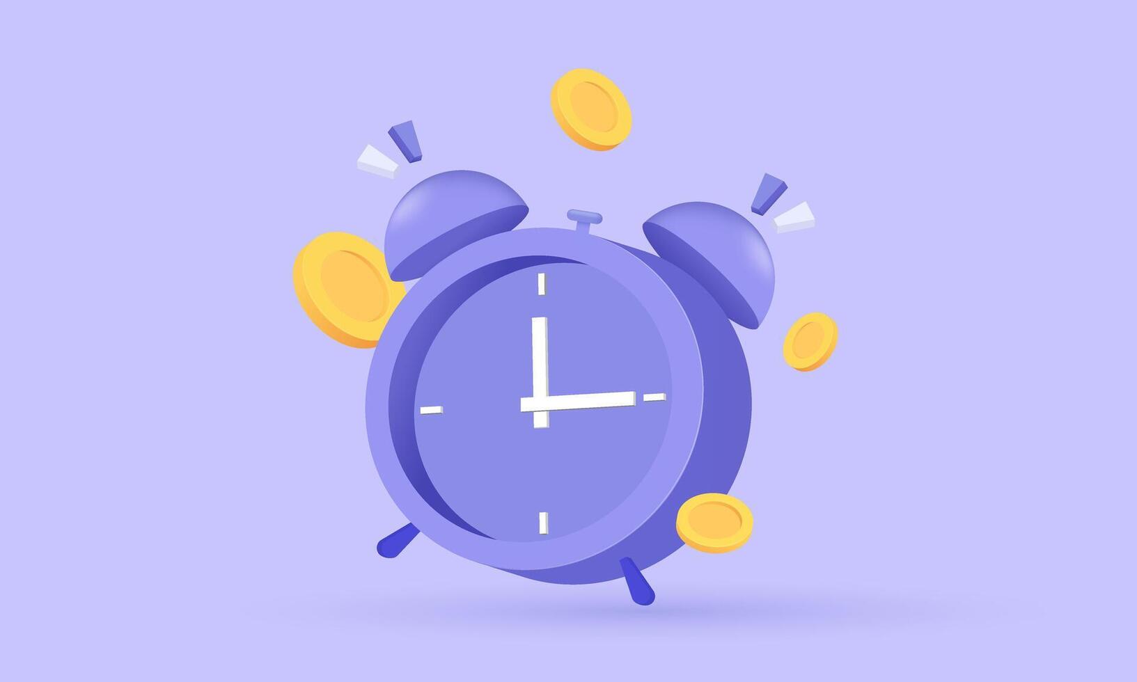 3d icon cartoon alarm clock coins time new idea concept design vector